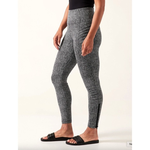 Athleta Pants - Athleta Delancey Textured Moto Sz M Black White Zip Ankle Leggings